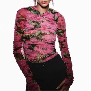 Zara Printed Draped Tulle Top - Size XS